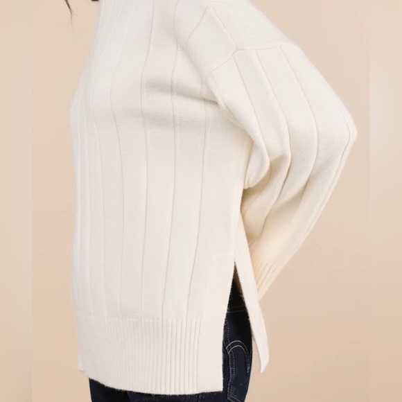 Lulus Seasonal Snuggles Ivory Ribbed Mock Neck Pullover Sweater - Picture 2 of 3
